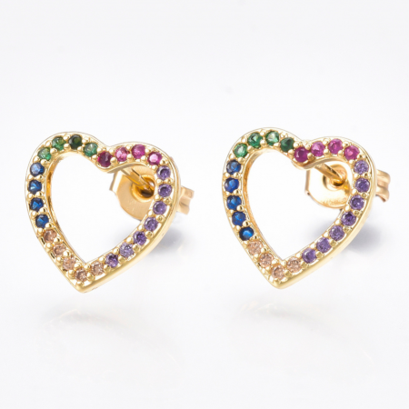Cercei - Cercei Stud placati cu aur de 18K Inimioara cu cristale Cubic Zirconia multicolore