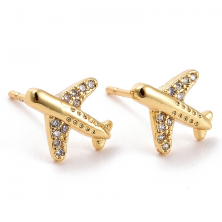 Cercei - Cercei Stud placati cu aur de 18K avion cu cristale Cubic Zirconia