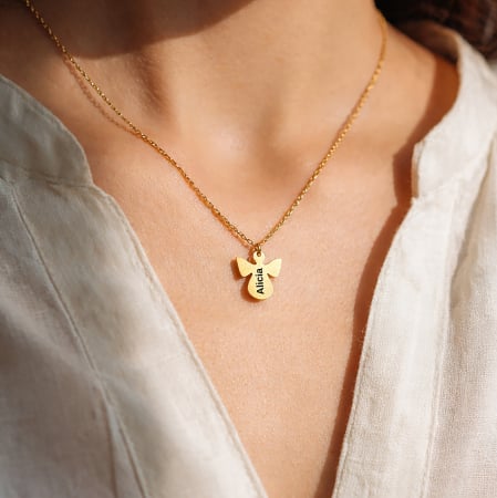 Colier personalizat cu pandantiv înger gravat cu nume [0]