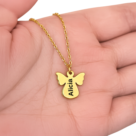 Colier personalizat cu pandantiv înger gravat cu nume [3]