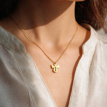 Colier personalizat cu pandantiv înger gravat cu nume [2]