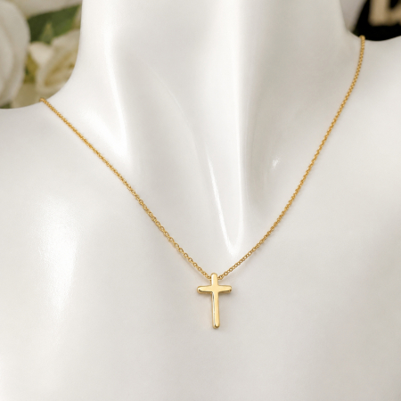 Colier minimalist cu cruciulita si lantisor fin placat cu aur de 18K [3]