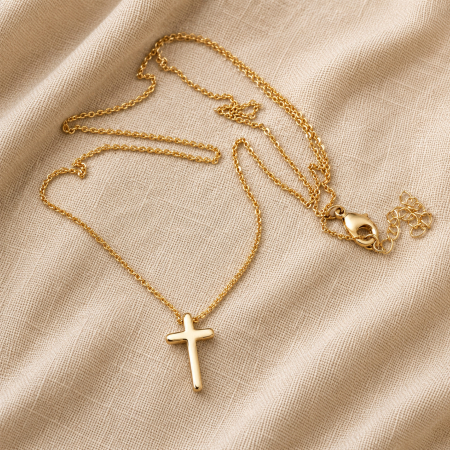 Colier minimalist cu cruciulita si lantisor fin placat cu aur de 18K [1]