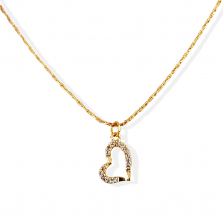 Bijuterii pentu EA - Colier minimalist, cu inimioara abstracta, cu cristale Cubic Zirconia placat cu aur