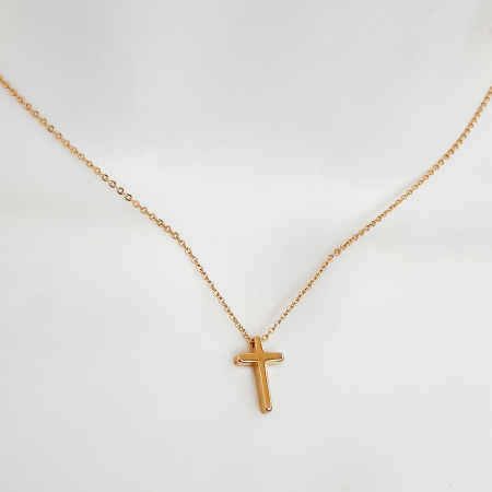 Colier minimalist cu cruciulita si lantisor fin placat cu aur de 18K [2]