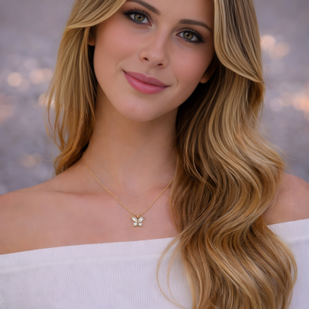 Colier pandant fluturas placat cu aur, incrustat cristale Cubic Zirconia [1]