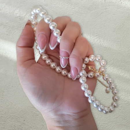 Colier perle albe shell 8 mm, colier elegant inox IP, colier perle naturale 42 cm cu lant reglabil [2]