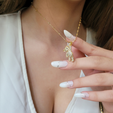Bijuterii pentu EA - Colier ursulet, pandant urs placat cu aur, incrustat cristale Cubic Zirconia