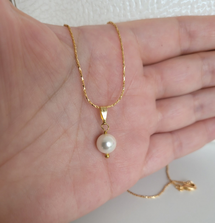Colier placat cu aur, cu pandant perluta shell pearl alba [3]