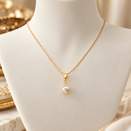 Colier placat cu aur, cu pandant perluta shell pearl alba
