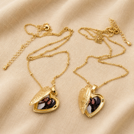 Colier placat cu aur de 18 K cu pandant locket inima, personalizat cu fotografie [4]
