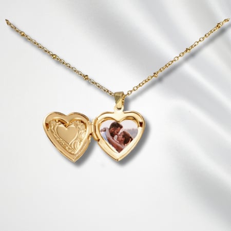 Colier placat cu aur de 18 K cu pandant locket inima, personalizat cu fotografie [6]