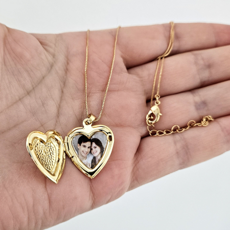 Cadouri pentru Cuplu - Colier placat cu aur de 18 K cu pandant locket inima, personalizat cu fotografie