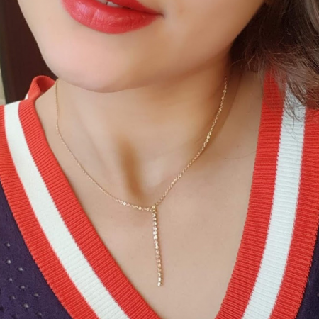 Coliere - Colier placat cu aur, minimalist si stralucitor, cu pandant cu cristale Cubic Zirconia