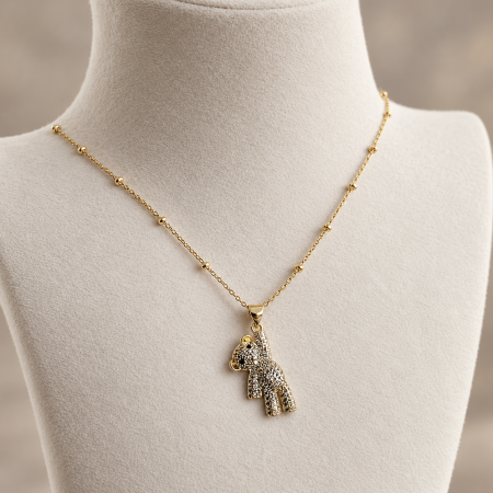 Colier ursulet, pandant urs placat cu aur, incrustat cristale Cubic Zirconia