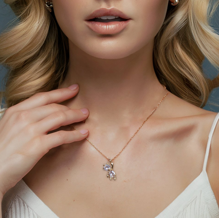 Bijuterii pentu EA - Colier pandant ursulet placat cu aur, incrustat cristale Cubic Zirconia