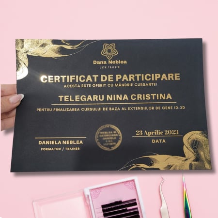 Diplome - Diploma personalizata pentru cursuri, hartie neagra, cu folio auriu