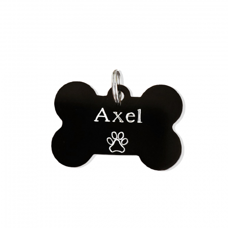 Dog tag personalizat, medalion pentru catei in forma de os negru, gravat cu nume si simbol [1]