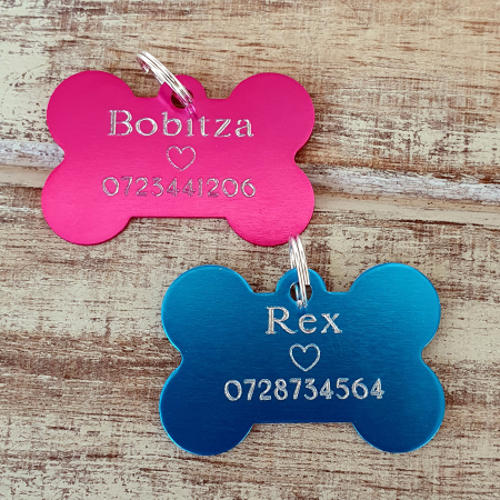 Dog tag personalizat turcoaz, medalion pentru catei in forma de os, gravat cu nume si simbol [5]