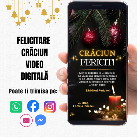 Felicitari - Felicitare Craciun video digitala, cu lumanare, personalizata cu mesaj si muzica
