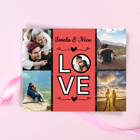 Impachetare Cadou - Felicitare Happy Valentine's Day cu 4 fotografii si numele cuplului, pentru ziua indragostitilor