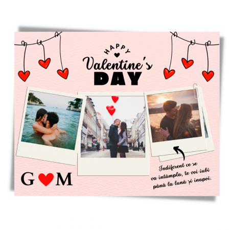 Felicitare Happy Valentine's Day cu 3 fotografii, initiale si mesaj de dragoste, pentru ziua indragostitilor [1]