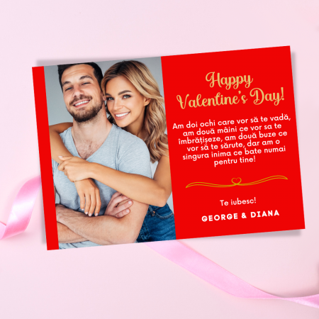 Impachetare Cadou - Felicitare Happy Valentine's Day cu fotografie si mesaj de dragoste, pentru ziua indragostitilor