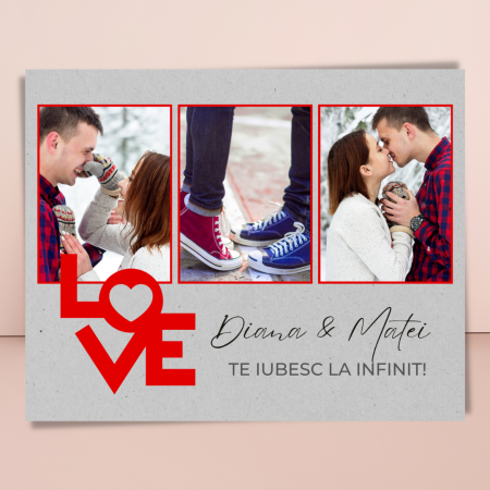 Impachetare Cadou - Felicitare Happy Valentine's Day cu 3 fotografii si mesaj de dragoste, pentru ziua indragostitilor