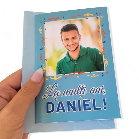 Felicitare zi de nastere, personalizata cu mesaj La multi ani si fotografie