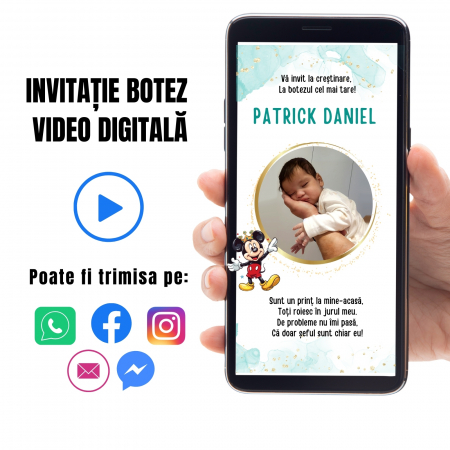 Invitatii botez - Invitatie botez, invitatie mickey video digitala botez pentru baietel