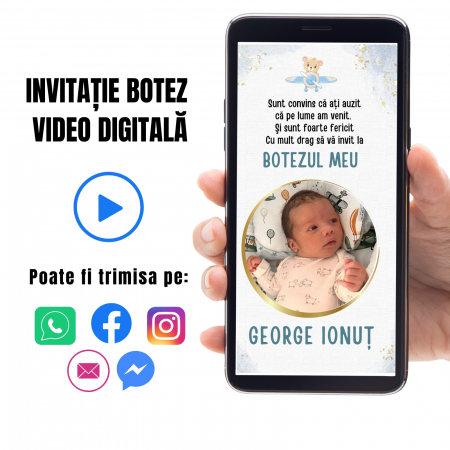 Invitatii botez - Invitatie botez, invitatie video digitala botez pentru baietel