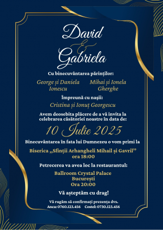 Invitatie digitala pentru nunta, Invitatie electronica, albastru cu auriu [1]