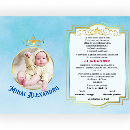 Invitatii botez - Invitatie digitala pentru botez de baietel, cu fotografie