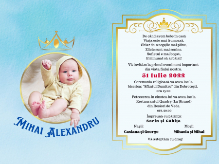 Invitatie digitala pentru botez de baietel, cu fotografie [1]