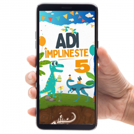 Invitatii Digitale - Invitatie zi de nastere digitala video, pentru copii, cu dinozauri