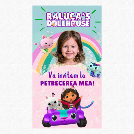 Invitatii Digitale - Invitație Video Digitală pentru Zi de Naștere - Tematica Gabby's Dollhouse