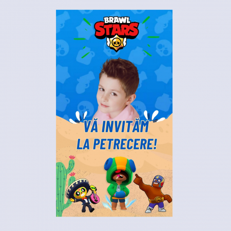 Invitatii Digitale - Invitatie Brawl Stars pentru Zi de Nastere - Invitatie Digitala Video Personalizata cu Foto