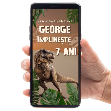 Invitatii Digitale - Invitatie zi de nastere digitala video, pentru copii, cu design dinozaur, Jurassic