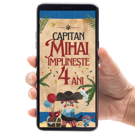 Invitatii Digitale - Invitatie zi de nastere digitala video, pentru copii, cu tematica marina, pirati