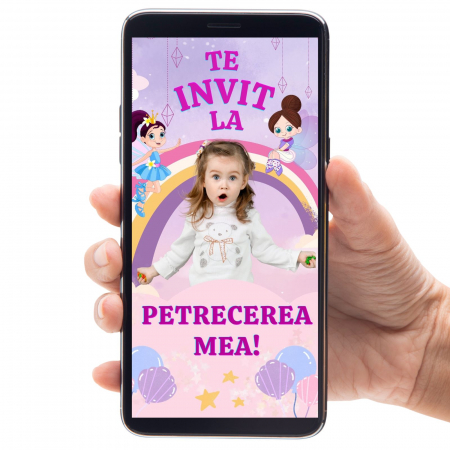 Invitatii Digitale - Invitatie zi de nastere digitala video si cu fotografie, pentru fetite, cu tematica zane din poveste