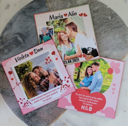 Magnet personalizat cu 1 fotografie si inimioara, cu mesaj de dragoste pentru cuplu. [2]