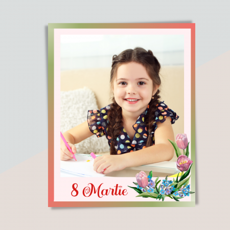 Magneti - Magnet personalizat cu 1 fotografie si flori pentru mama, bunica, 1-8 martie