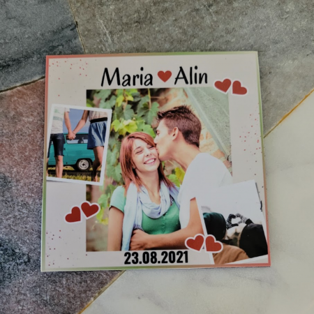 Magnet personalizat cu 3 fotografii, numele cuplului, data relatiei si multe inimioare [2]