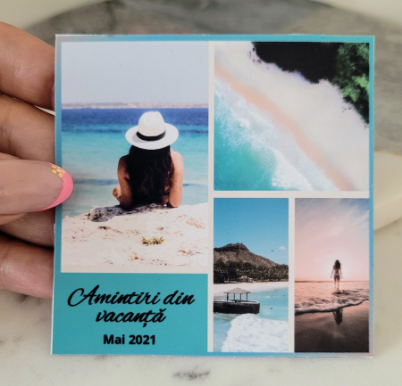 Magnet personalizat cu 4 fotografii si text, Amintiri din vacanta, turcoaz [1]