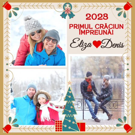 Magnet personalizat cu nume, Primul nostru Craciun, cu 3 fotografii [4]