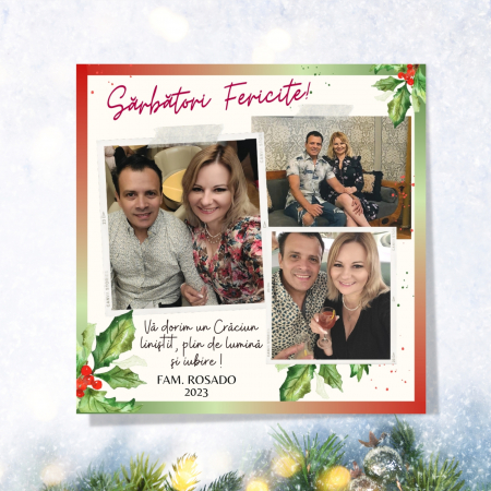 Magneti - Magnet personalizat Sarbatori Fericite, pentru Craciun, cu 3 fotografii