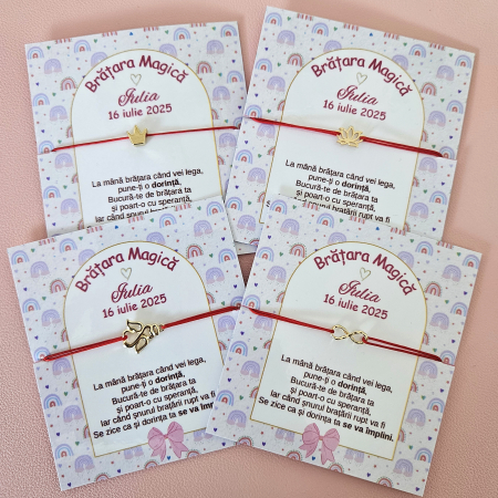 Marturii pentru botez, bratara magica cu inger, charmuri diverse, cu snur ajustabil,si cartonas personalizat [1]
