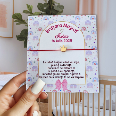 Marturii pentru botez, bratara magica cu inger, charmuri diverse, cu snur ajustabil,si cartonas personalizat [2]