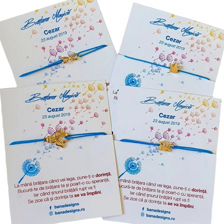 Martisoare - Marturii pentru botez, bratara magica cu inger, charmuri diverse, cu snur ajustabil,si cartonas personalizat