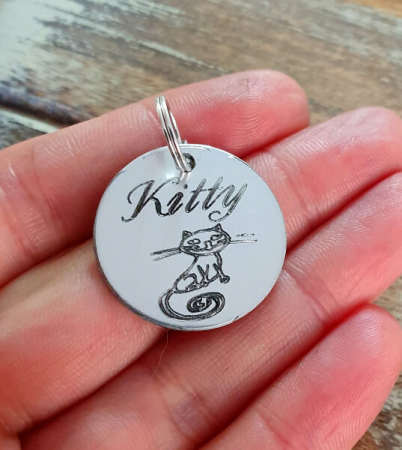 Medalion personalizat cu nume pentru pisicuta, id tag rotund pentru animale de companie, gravat pe banut din aluminiu [4]